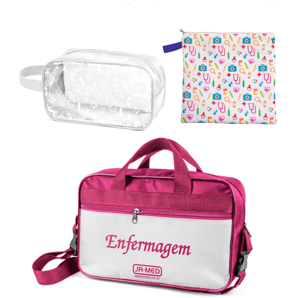 Kit Bolsa de Enfermagem com Nécessaire e Porta Jaleco