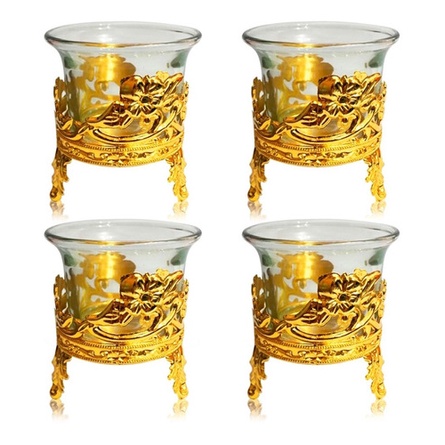Vela De Cristal Pétala Dourada Porta-vela para réchaud Casamento favor Castiçal Rack 