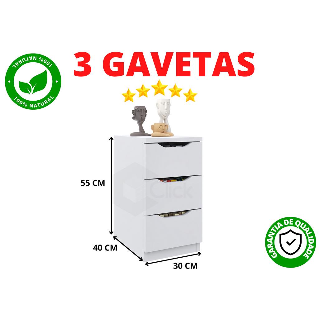 Gaveteiro Multiuso Funcional Variações de Cores com 3 Gavetas