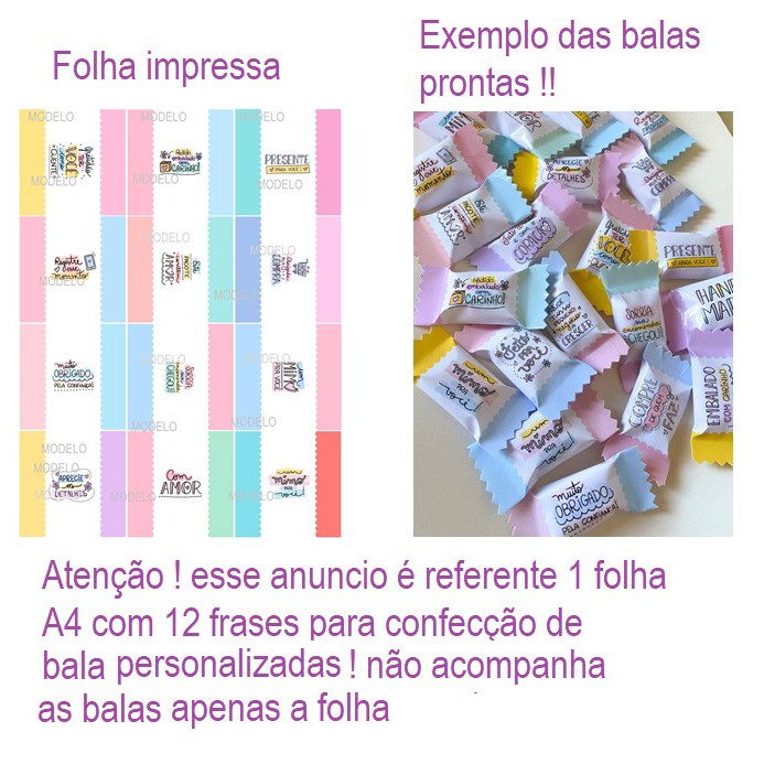 Molde em papel fotográfico Adesivo para confecção de balas