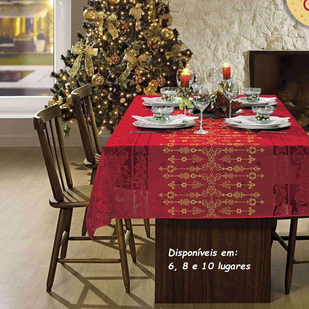 Toalha de Mesa Retângula Natal Vermelha Glitter ( 6 - 8 ou 10 Lugares)  Lepper Retangular | Shopee Brasil