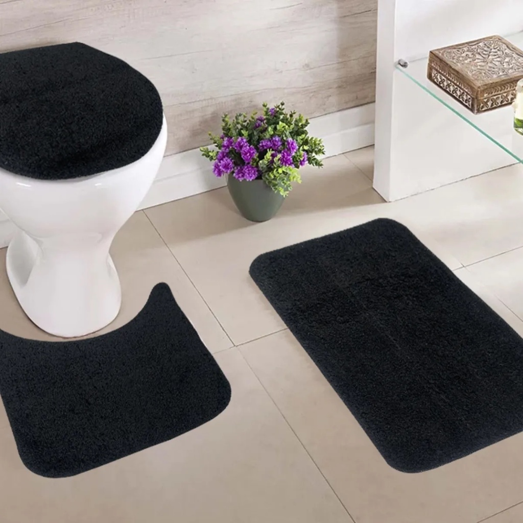 Kit Tapete Para Banheiro 3 Peças Pelo Baixo Várias Cores