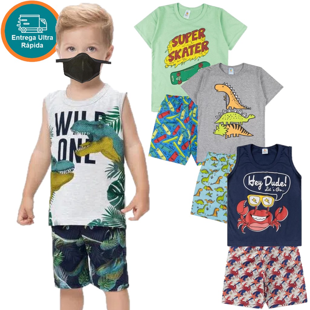Conjunto de Verão Infantil e Juvenil Menino Masculino 1 ao 10 - Atacado Barato