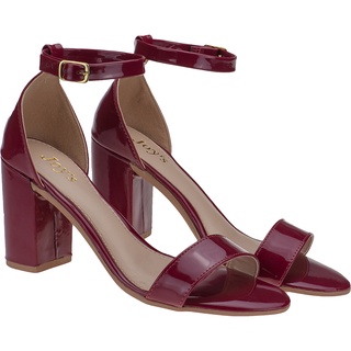 Sandália Feminina Verniz Bordo 2 Amarração Salto Alto Moda Confortável 202