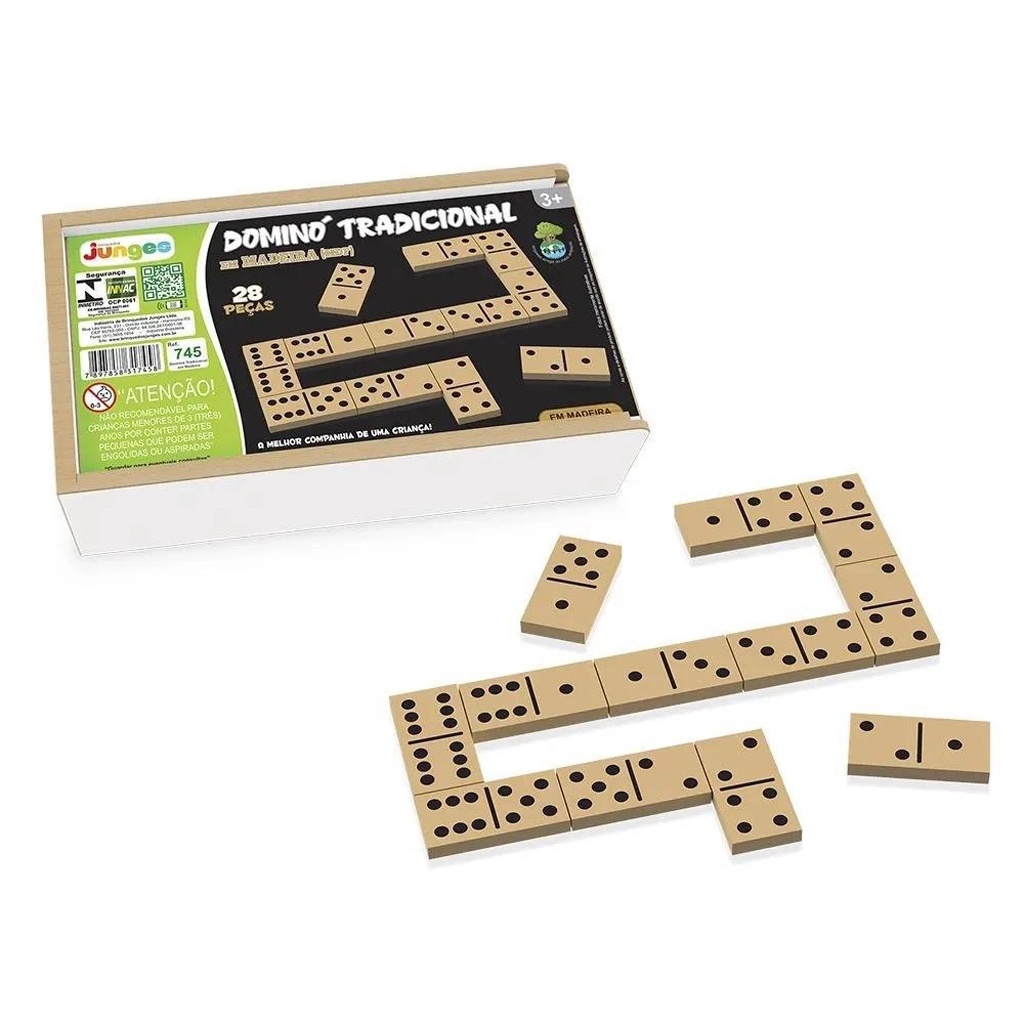 Jogo Dominó Tradicional Em Madeira 28 Peças 745 - Junges - Hobbies & Collections