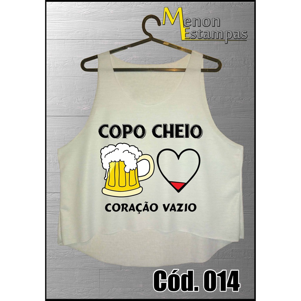 Cropped Regata Camiseta Feminina Academia Copo Cheio Coração Vazio Carnaval em Oferta na Shopee