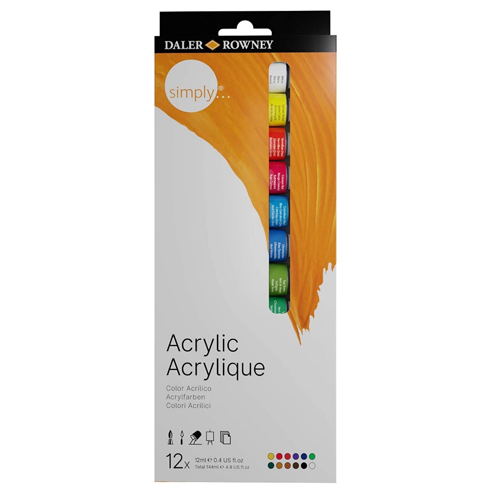 Tinta Acrílica DALER ROWNEY Simply c/12 cores de 12ml