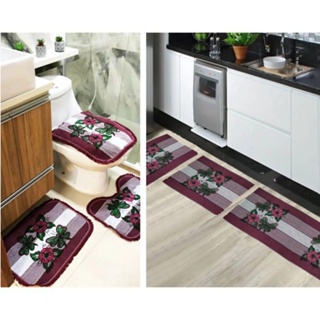 Kit Tapete Cozinha e Banheiro Estampado Passadeira 2 Jogos 3 Peças Decoração Decorativo Toalete Tear em Oferta na Shopee