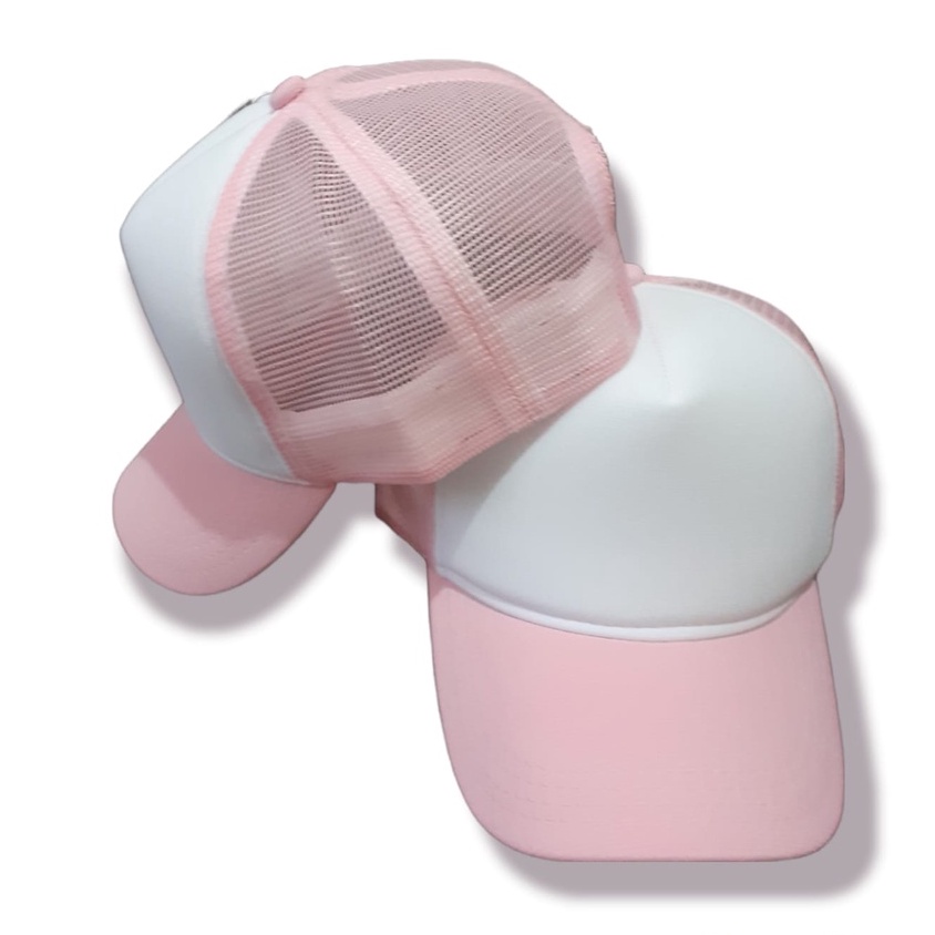 Boné Trucker  Liso Branco Com Tela Rosa Redinha Tela Telinha Aba Curva