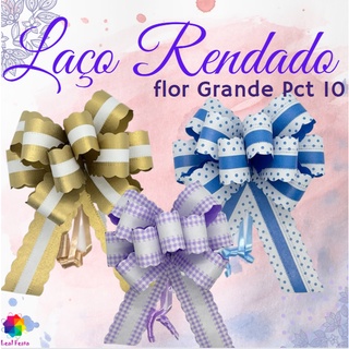 Laço Pronto Para Presente e Embalagem - Laço Renda Eco Flor Grande 10 Unidades