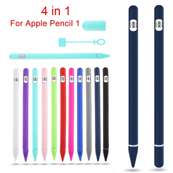 4in 1 Apple Pencil Case 1 Soft Silicone Protective Case TPU Cover Nib Cap Tip Case