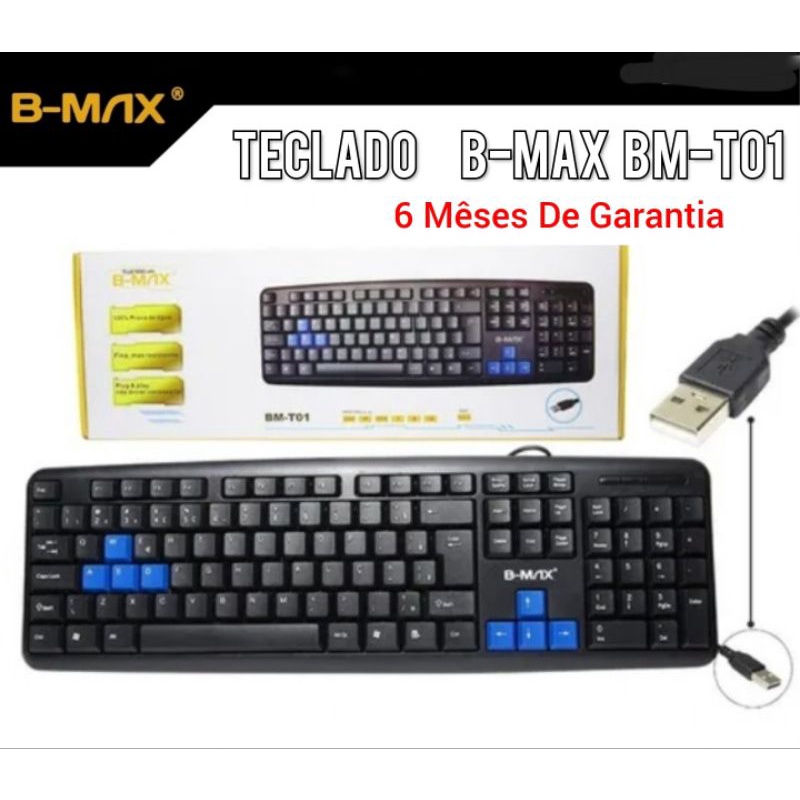 Teclado Gamer Com Fio USB Preto B-MAX Multimídia Impermeável Abnt2