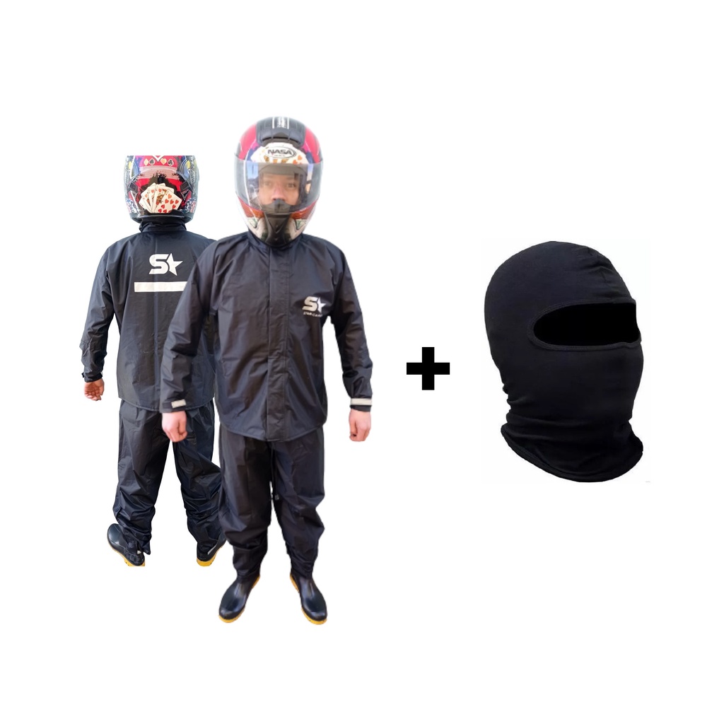 Kit Capa De Chuva Nylon - Conjunto Calça Jaqueta 100% Impermeavel - Moto / Motoboy / Motoqueiro + Touca Ninja Balaclava
