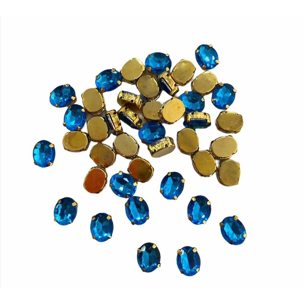 Chatons Engrampados - Oval PQ NV Base Dourada c/ Chaton Azul Turquesa - 8x10mm - 20 Und