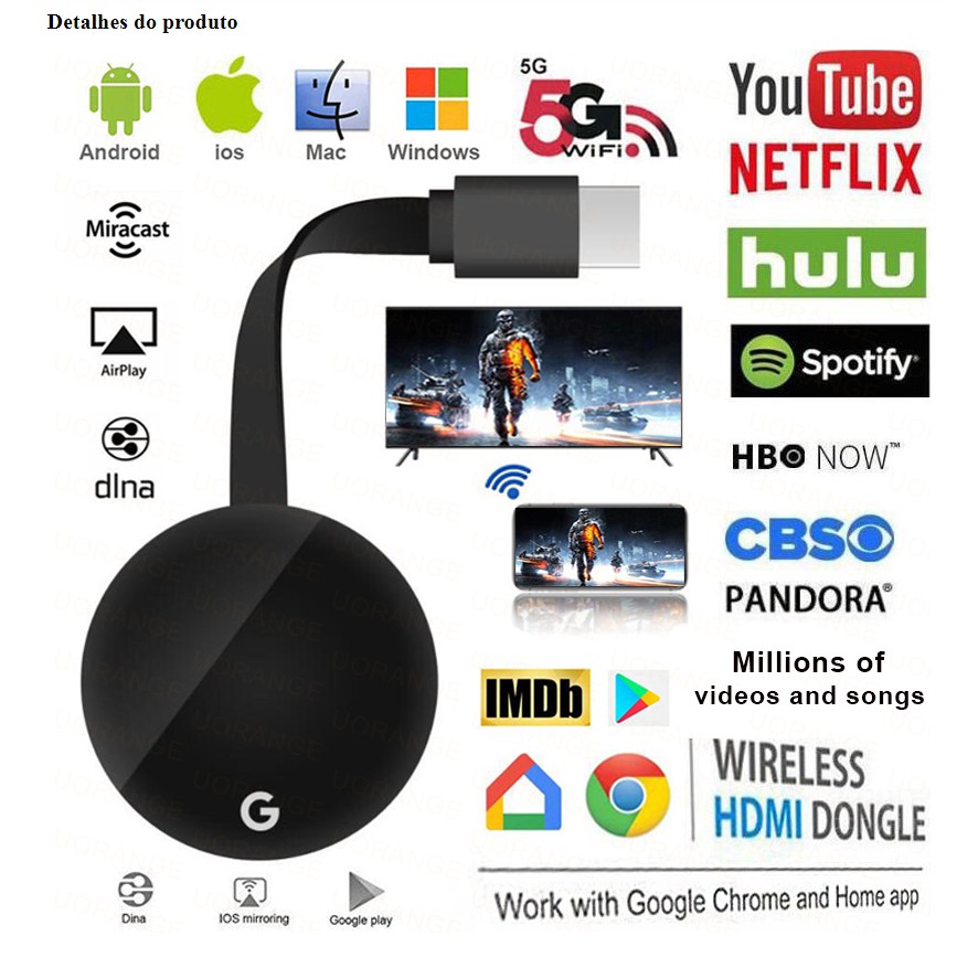 New Cromecast / Miracast G2 Tv / Sem Fio Hdmi Wifi - FRETE GRATIS - ENVIO IMEDIATO