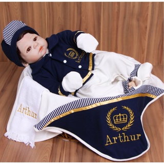 Saída Maternidade Suedine Personalizado Nome Menino Príncipe em Oferta na Shopee