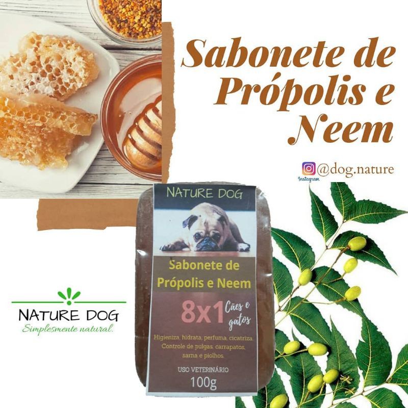 Sabonete de Própolis e Neem Nature Dog para Pet, Cachorro e gato, contém 100gr.