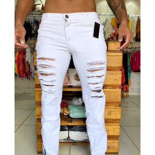 calca jeans branca rasgada