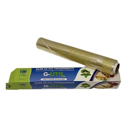 Filme de PVC Transparente 28cm x 100 metros Guarufilme.