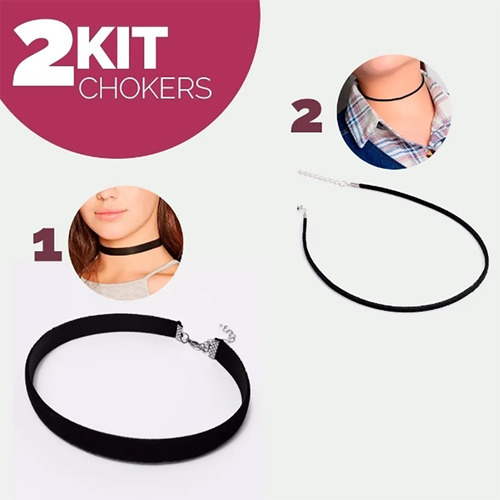 Kit 2 Chokers Gargantilha Veludo Preto Fino E Médio