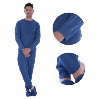 Pijama De Frio Masculino Victory Canelado Liso Fechado Calca e Blusa Manga Larga Confortavel