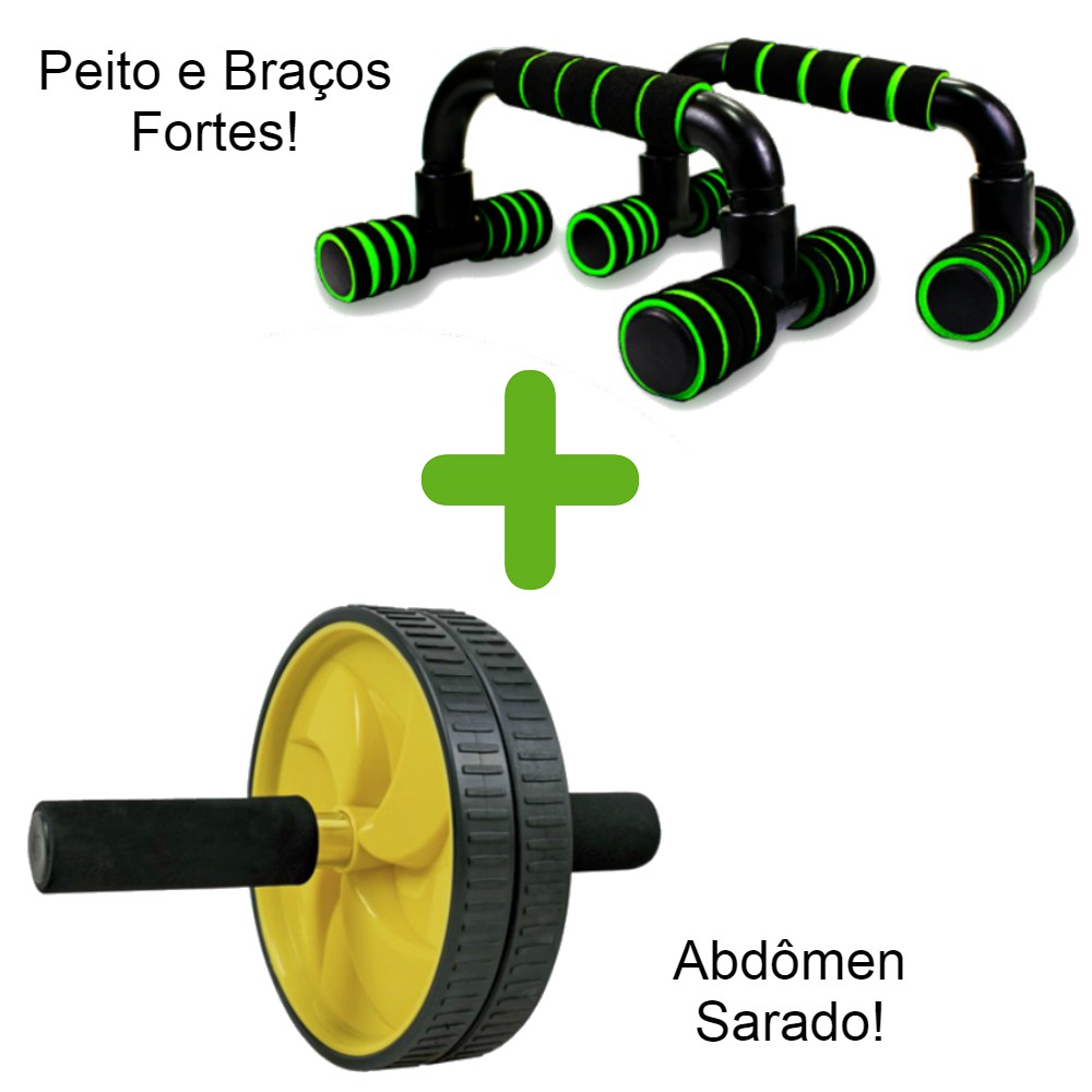 Combo Para Exercícios Fitness Com Roda Abdominal e Barra Para Flexão