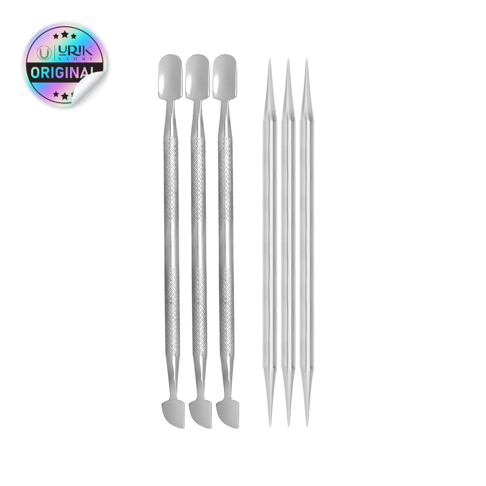 Kit Cutelaria Manicure 3 Espátula Dupla + 3 Palito Ponta Dupla Inox