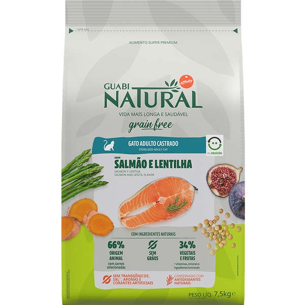 Ração Guabi Natural Grain Free Salmão e Lentilha para Gatos Castrados 7,5kg