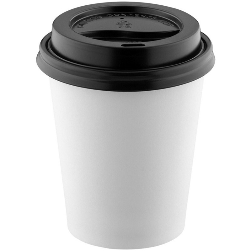 50 Copos de Papel 240 ml para Café com Tampa - bebida quente e fria branco/tampa preta... - Home & Living