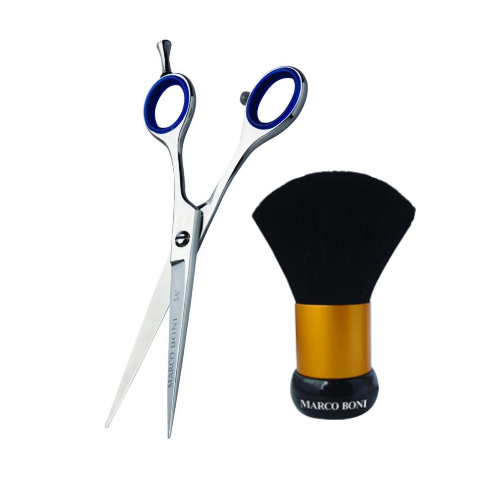 Kit Tesoura Fio Laser Profissional 5.5" + Espanador de ombro e pescoço Marco Boni