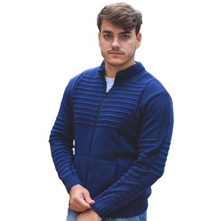 Jaqueta Masculina Blusa De Frio Lã Com Bolso E Ziper Tricot
