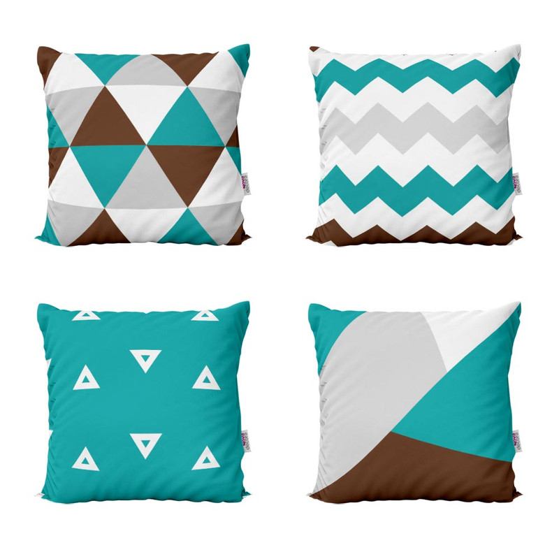 Almofadas Decorativas Azul Turquesa e Marrom Para Sofá 40x40 - Novadecora