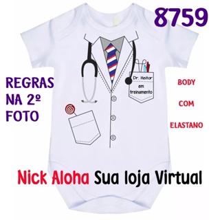 BODY BEBÊ DOUTOR FOFINHO COM NOME DO BEBÊ MÉDICO CÓD 8759 em Oferta na Shopee