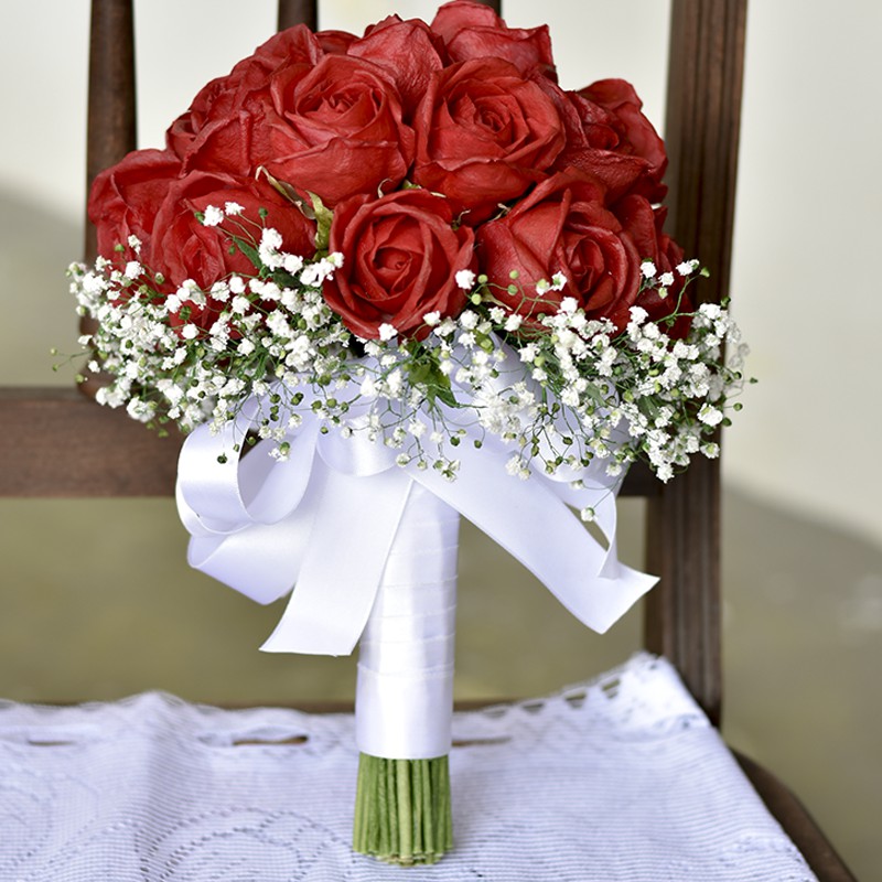 Buquê de Noiva Vermelho | Rosas Vermelhas | Para Casamento Civil e  Religioso - Flores Artificiais - Artesanais (Permanentes) Tamanho G |  Shopee Brasil