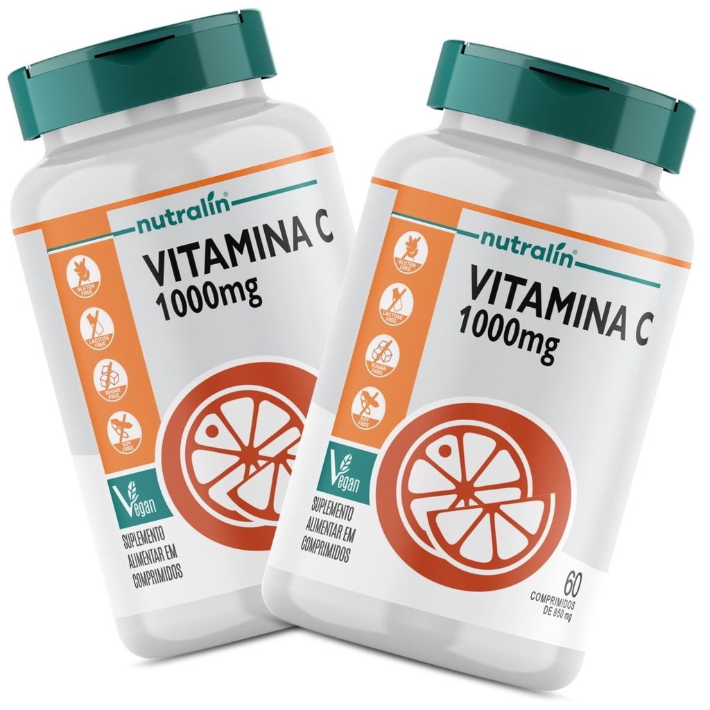 Vitamina C 1000mg Acido Ascorbico Vegano 60 Comprimidos Nutralin - Kit 2 em Oferta na Shopee
