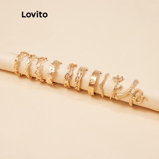 Lovito 10 Peças de Anéis Casuais Misture e Combine e de Serpente L004007 (Ouro)