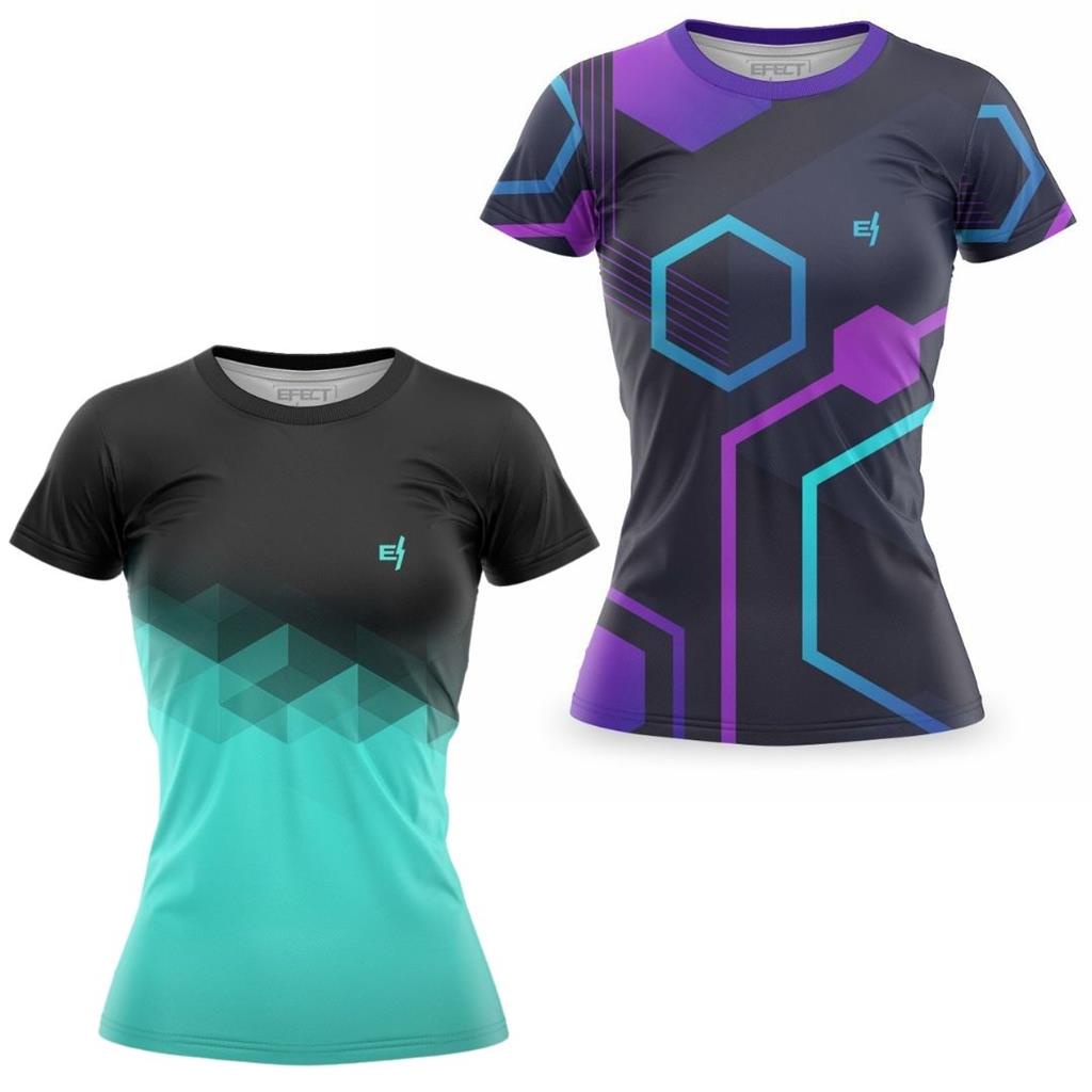Kit 2 Blusa Camiseta Fitness Feminina Caminhada Academia Treino Protecao UV Ante suor