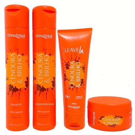 Kit Completo Cenoura e Brilho - Shampoo + Condicionador + leave in + mascara - OnixxBrasil