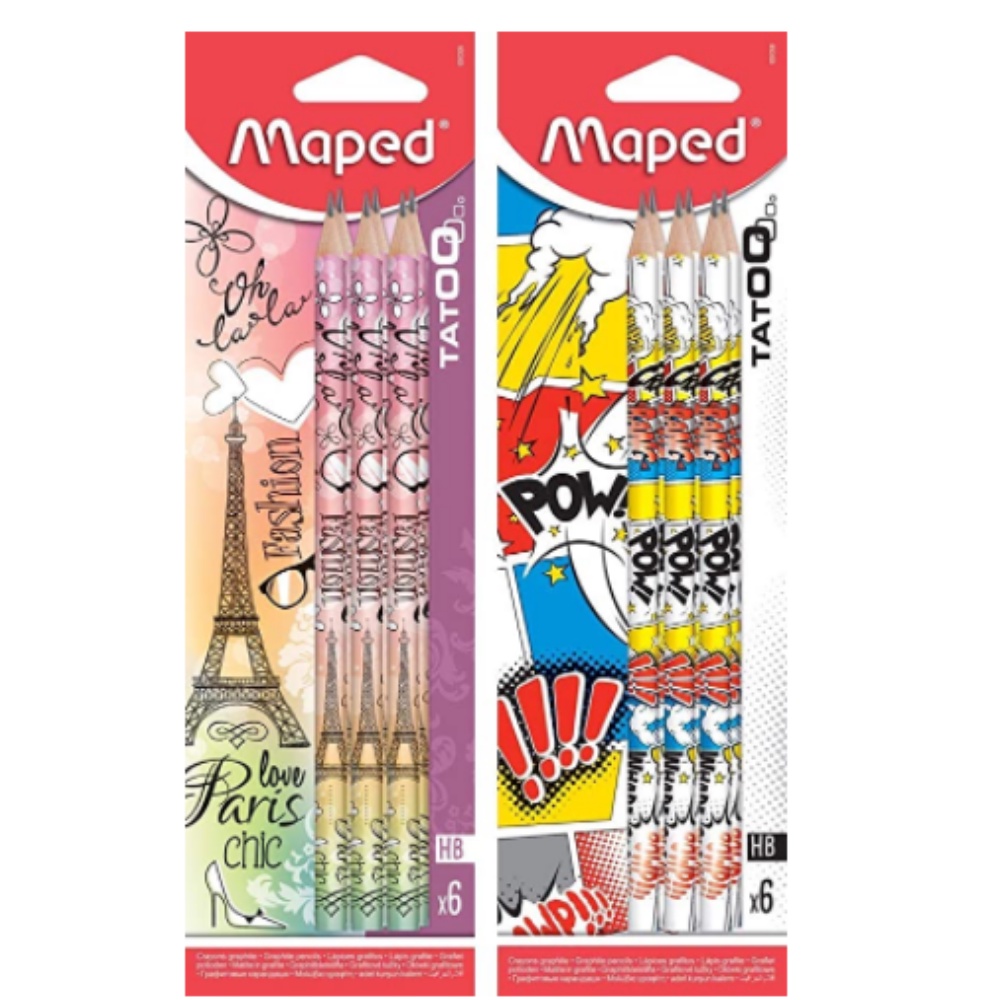 Kit 6 Lápis Grafite Tatoo Maped Hb Paris Pow Triangular em Oferta na Shopee