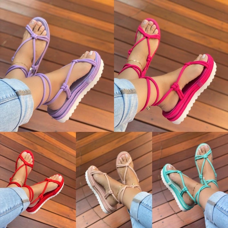 Sandália Plana  feminina flatforme plataforma Ayla com amarração FL2