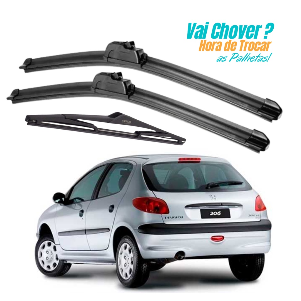 Kit 3 Palhetas Limpador De Parabrisa Dianteiro + traseiro Peugeot 206 207 2001 2002 2003 2004 A 2014 em Oferta na Shopee