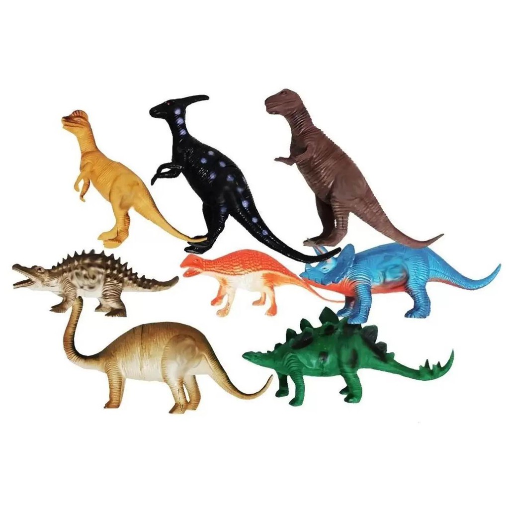 Miniatura Coleção 8 Dinossauros de Brinquedo Dino World em Borracha ...