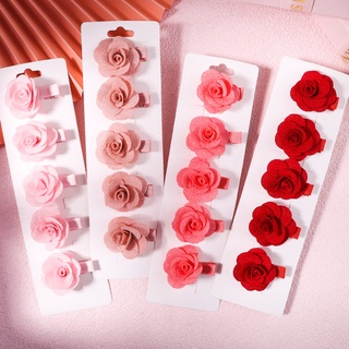 5Pcs/Set Cor Sólida Clipes De Cabelo Camélia Doce Para Crianças Meninas Grampos Segurança Cobertos Acessórios