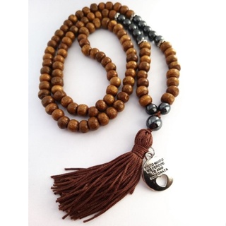 japamala 108 contas de madeira com pedras hematita hoponopono em Oferta na Shopee