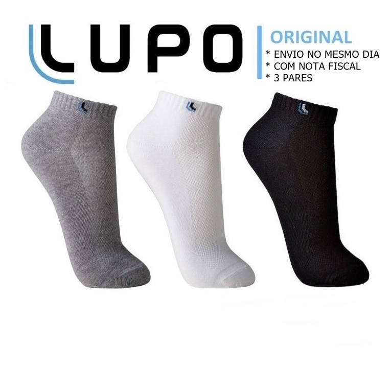 Kit com 3 Pares de Meias Cano Curto Lupo Unissex Dhshoes