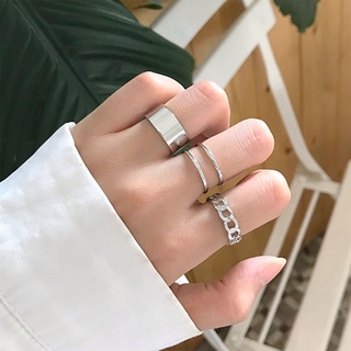 Conjunto 3 Anéis Corrente Minimalistas Ajustável Prata ou Dourado