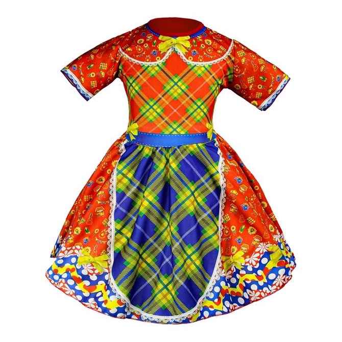 Vestido de Festa Junina Infantil Xadrez Vermelho em Oferta na Shopee