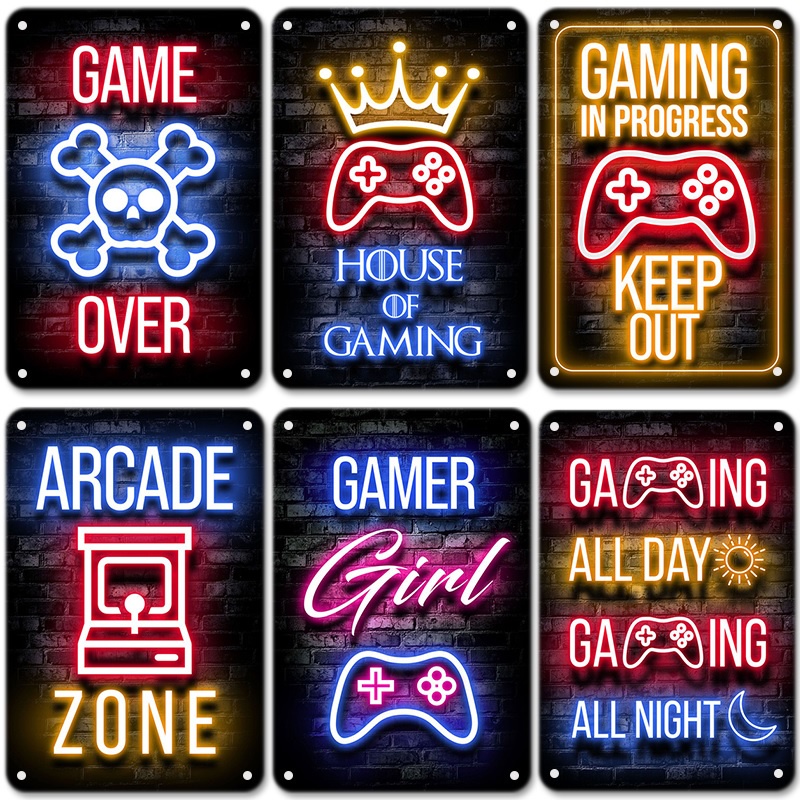 Quadro decorativo 3 peças 20x30 neon gamer vintage jogo retro game meninos meninas playroom decoração para casa sala quarto hall