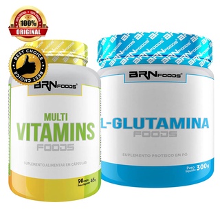 Kit L-Glutamina 300g + Multivitaminico Multivitamins 90 Cápsulas - BRNFOODS Kit para aumento de imunidade