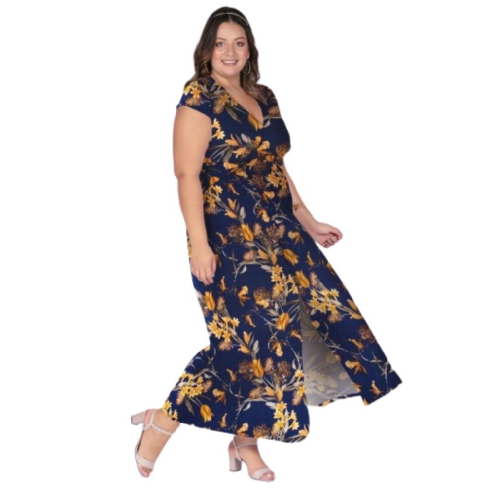 Vestido Longo Roupas Plus Size Feminina Floral Plus Size Feminino